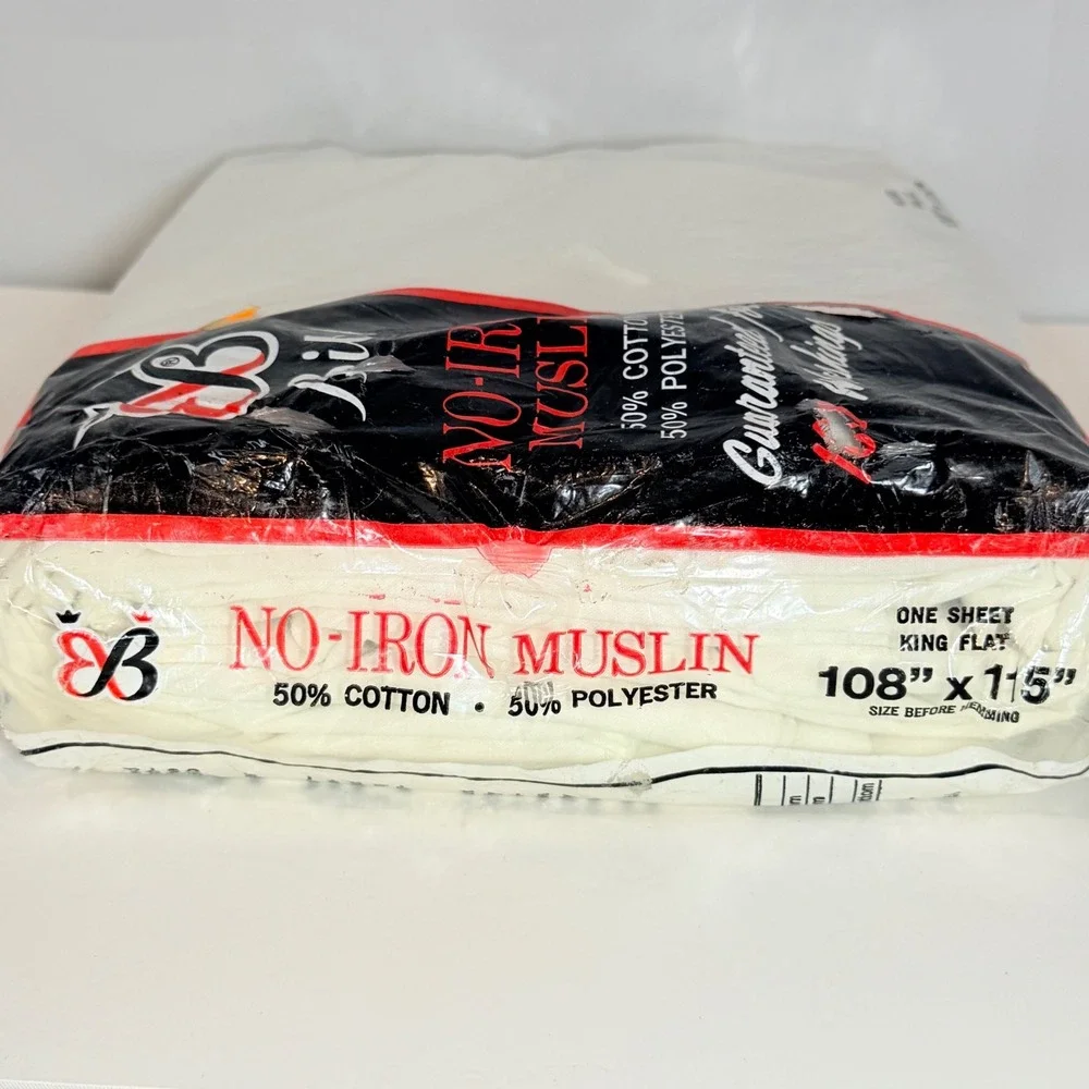 Vintage Bibb No Iron Muslin King Flat Sheet White 108x115 Made in USA New